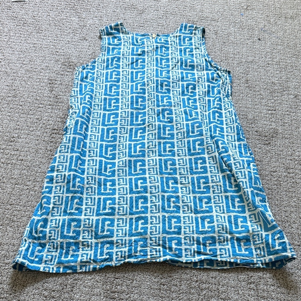 Blue Patterned Sleeveless Shift Dress 100% Cotton